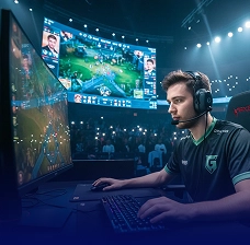 Esports players competing at gaming tournament