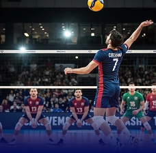 Volleyball player jumping to spike the ball